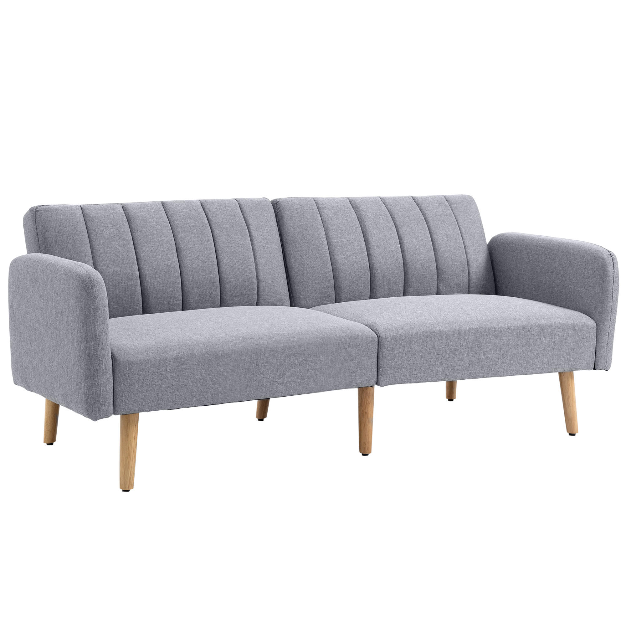 SCHLAFSOFA, 2-Sitzer Stoffsofa mit Schlaffunktion, 173 x 75 x 73 cm, Grau - Hellgrau/Naturfarben, Holz/Textil (75/73/173cm) - HOMCOM