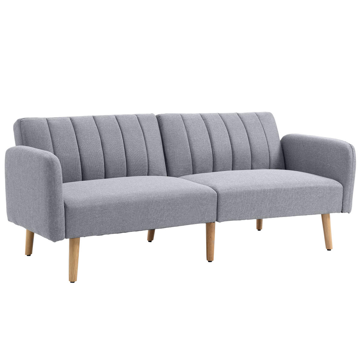 SCHLAFSOFA, 2-Sitzer Stoffsofa mit Schlaffunktion, 173 x 75 x 73 cm, Grau - Hellgrau/Naturfarben, Holz/Textil (75/73/173cm) - HOMCOM