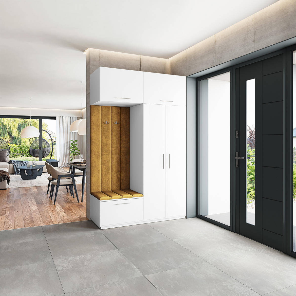 GARDEROBENSCHRANK REMA 150/240/60 cm Modern Garderobe-Set Weiß - Gelb/Weiß, Holzwerkstoff (150/240/60cm) - MASSENO