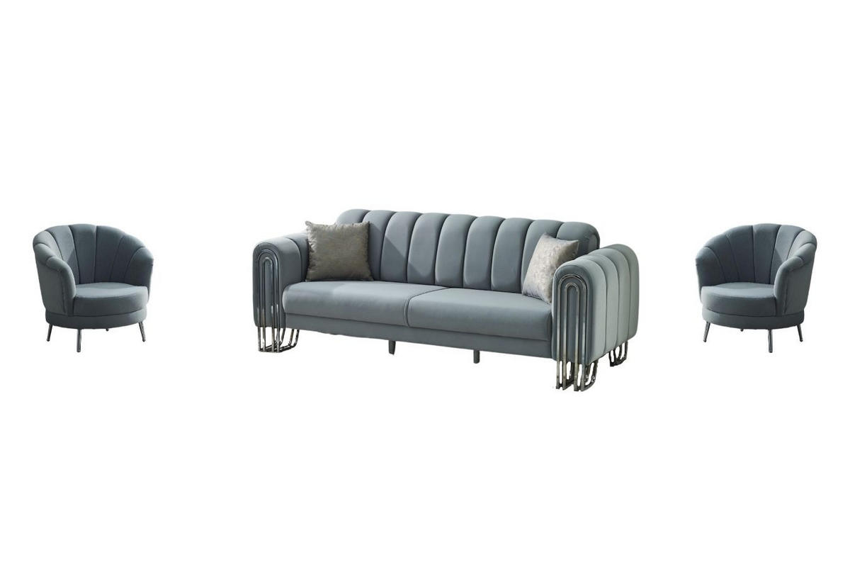 SITZGARNITUR Bloom Hellgrau Stellvariante:2+1+1 - Grau, Holz (175/85/90cm) - Villa Möbel