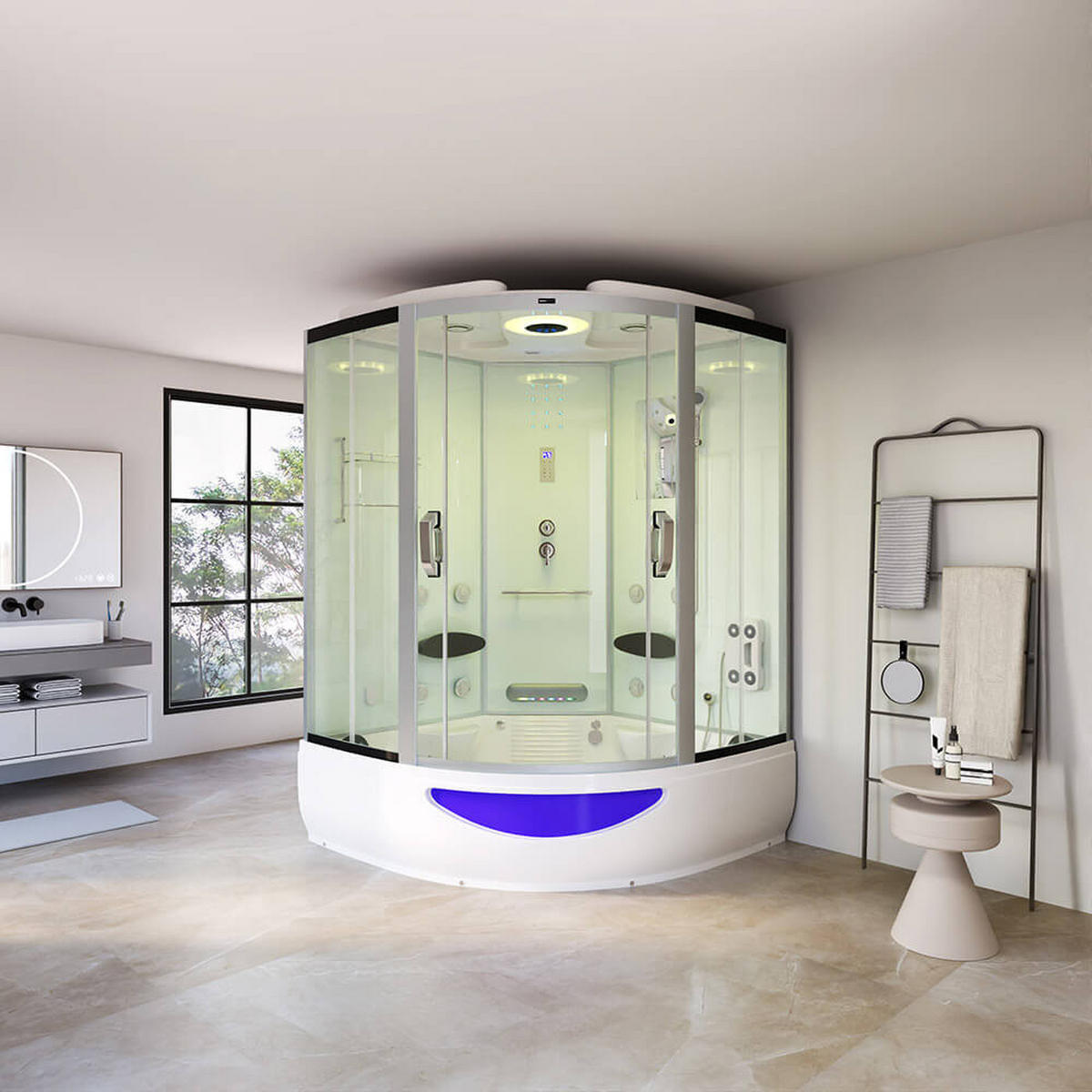 DAMPFDUSCHE EXCLUSIVE - Weiß - Weiß, Glas (150cm) - Home Deluxe