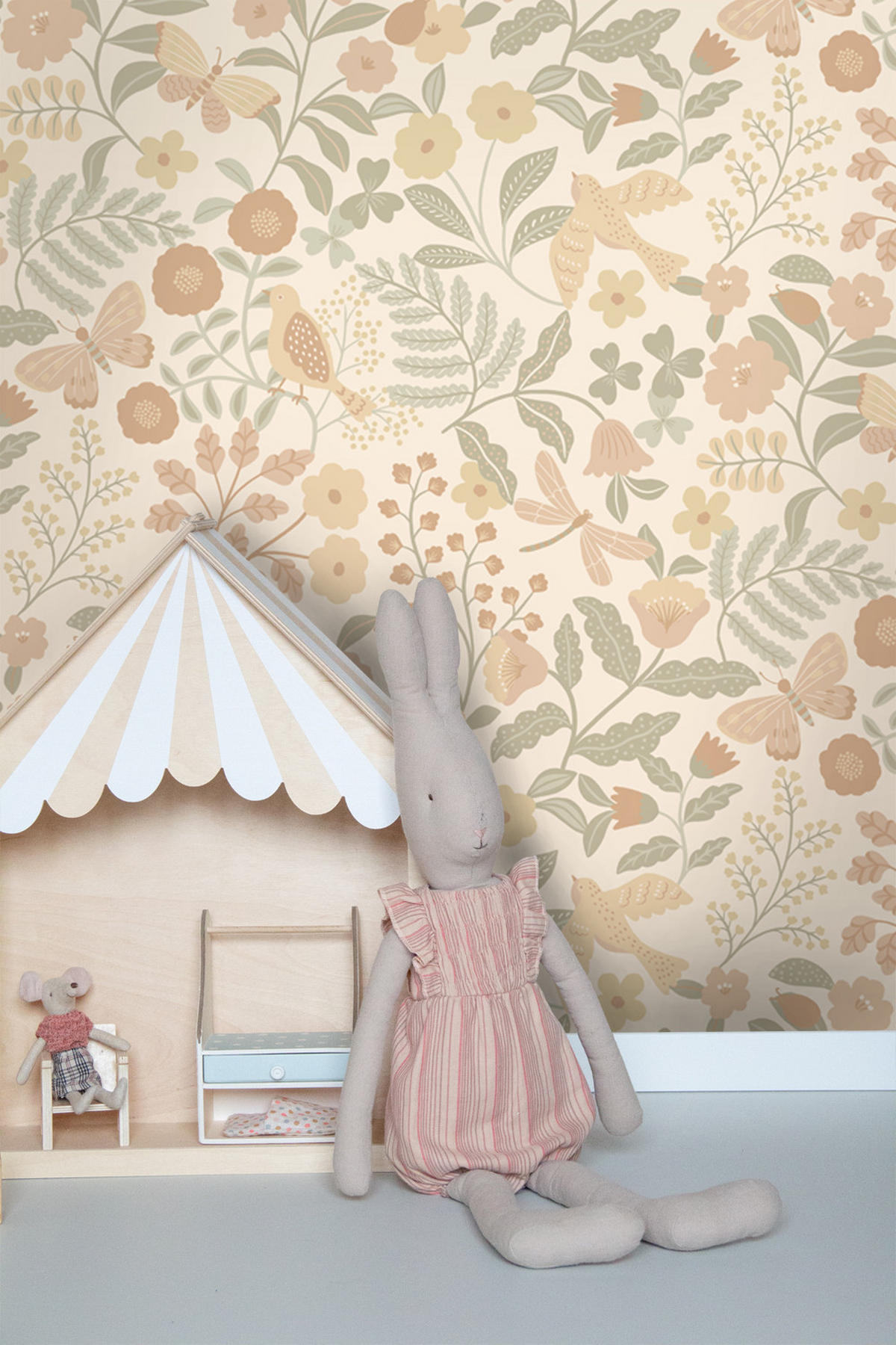 TAPETE Blumen und Vögel 53 cm x 10.05 m - Beige, Papier (53/0.1cm) - ESTAhome