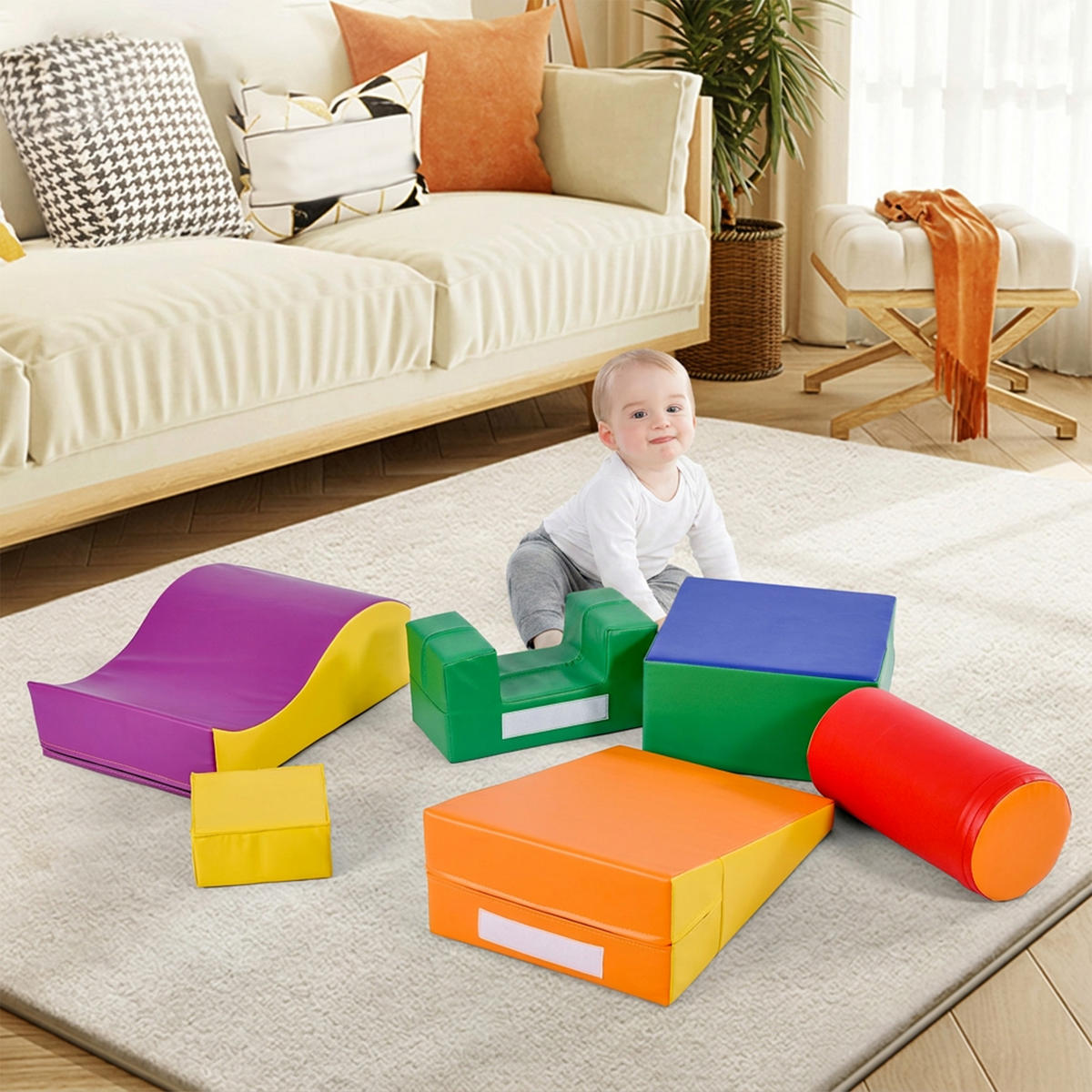 RIESENBAUSTEINE 6-tlg Kinder Klettern Rutschen Krabbeln bunt Soft - Gelb, Leder (60/40/160cm) - FLIEKS