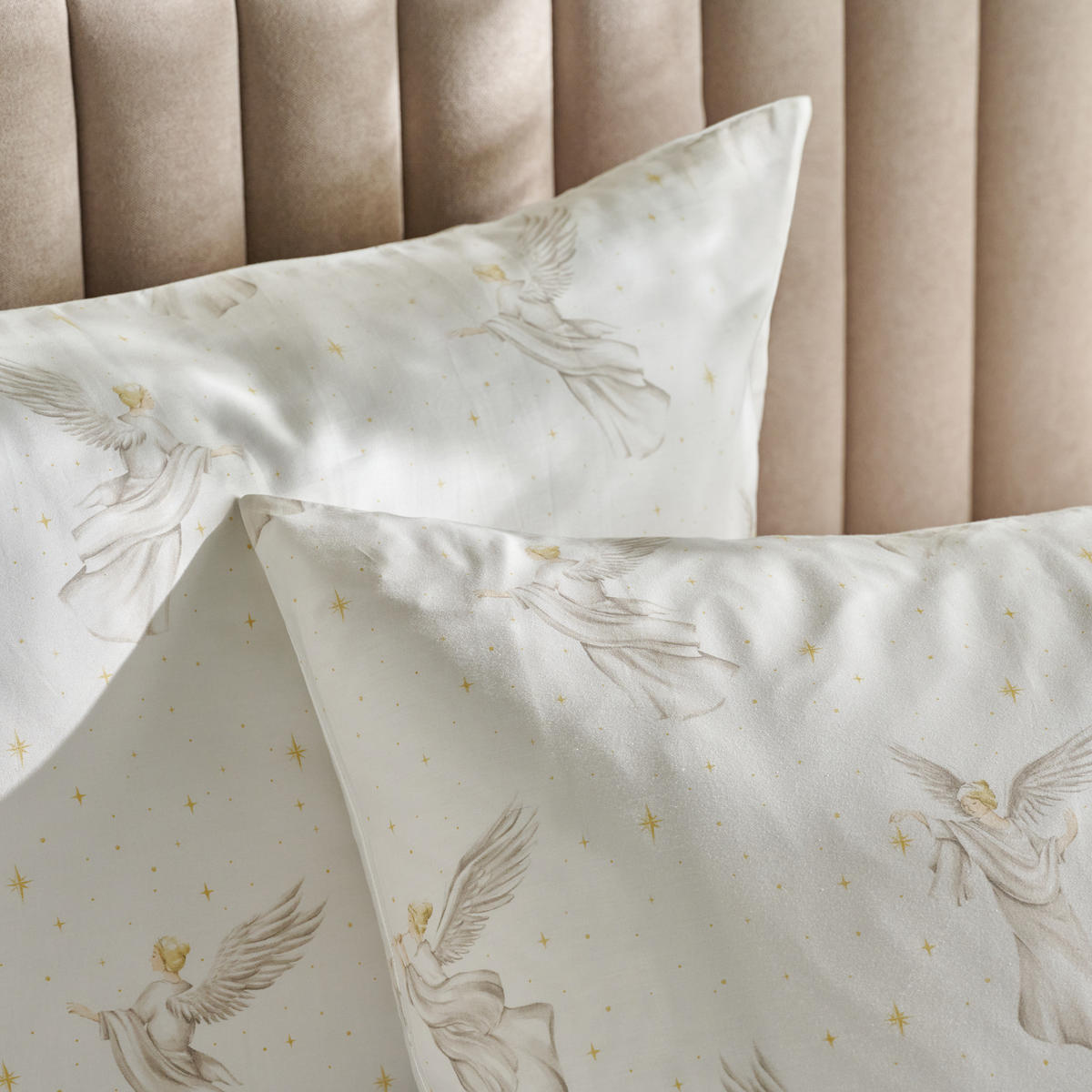 BETTWÄSCHE Satin ANGELISO, 160x200 cm, Ecru, Winter Weihnachten Bettbezug, Weihnachtsdeko, Christmas, Weihnachtsmotiv - Ecru, Textil (160/200cm) - home&you