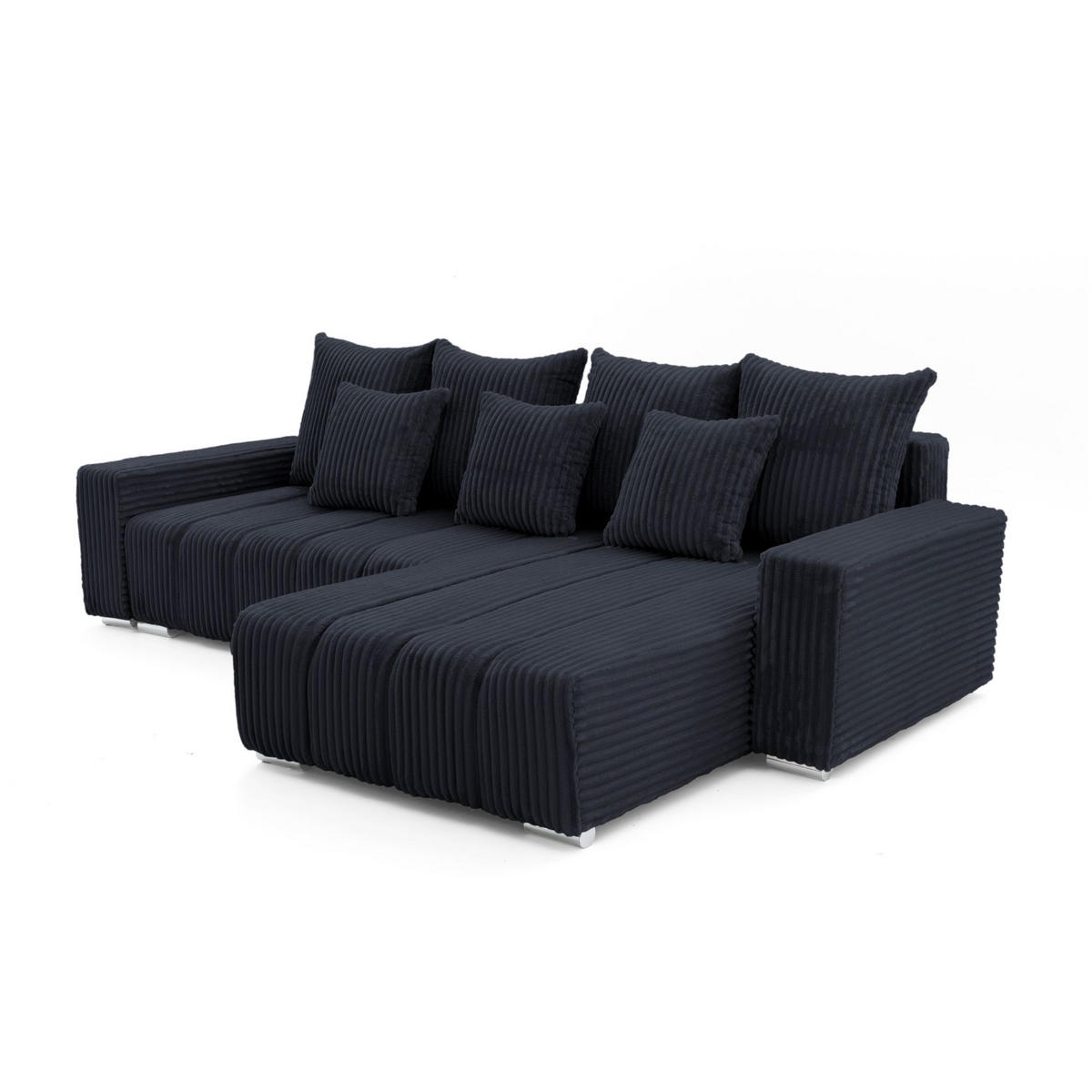 ECKSOFA PIANO L Rechts mit Schlaffunktion 137x234 Cord Schwarz - Silberfarben/Schwarz, Holz/Textil (178/278cm) - Muffo