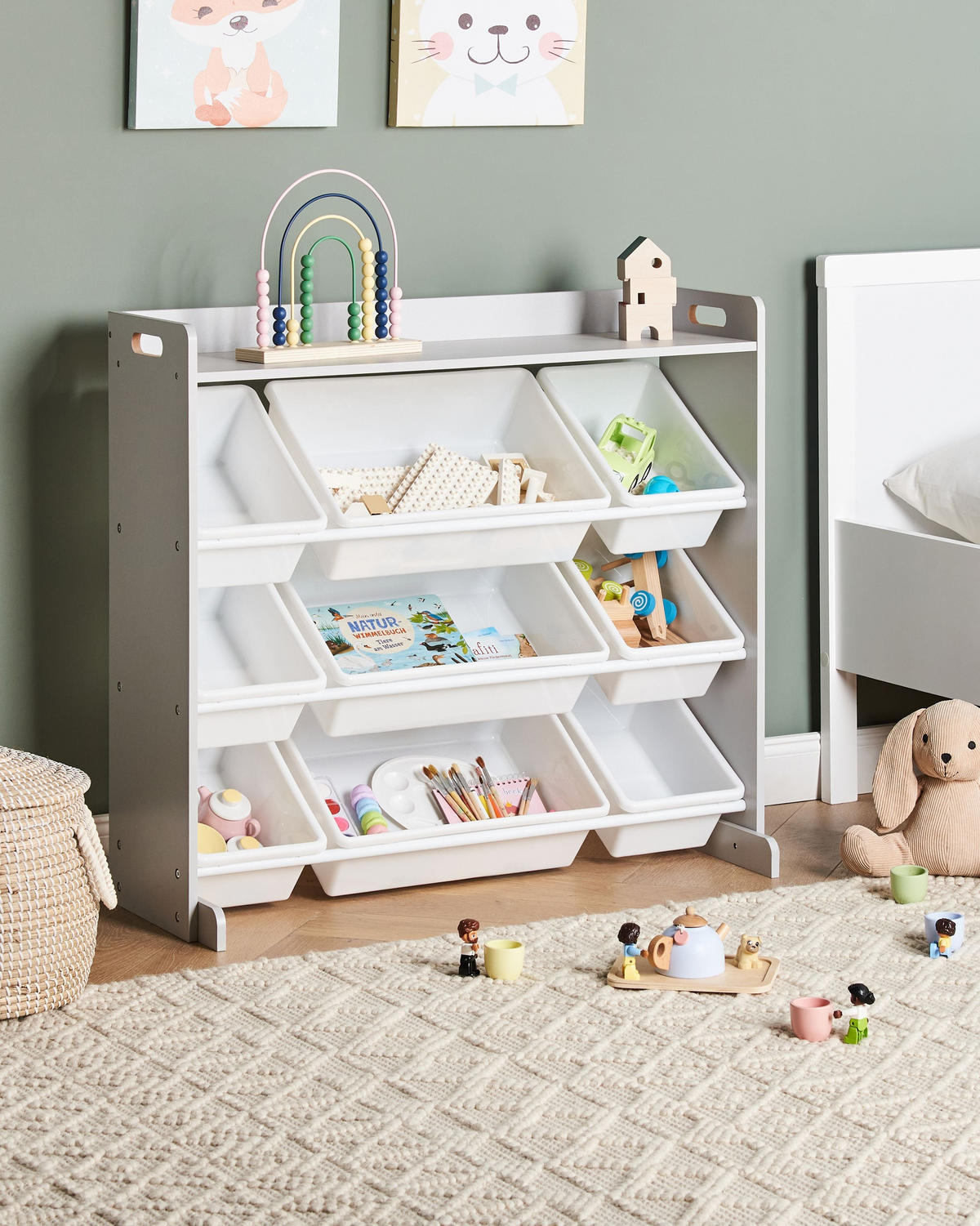RAFT cu 9 cutii de depozitare 78 cm gri Collie - alb/gri închis, compozit lemnos (86/78/39cm) - Beliani