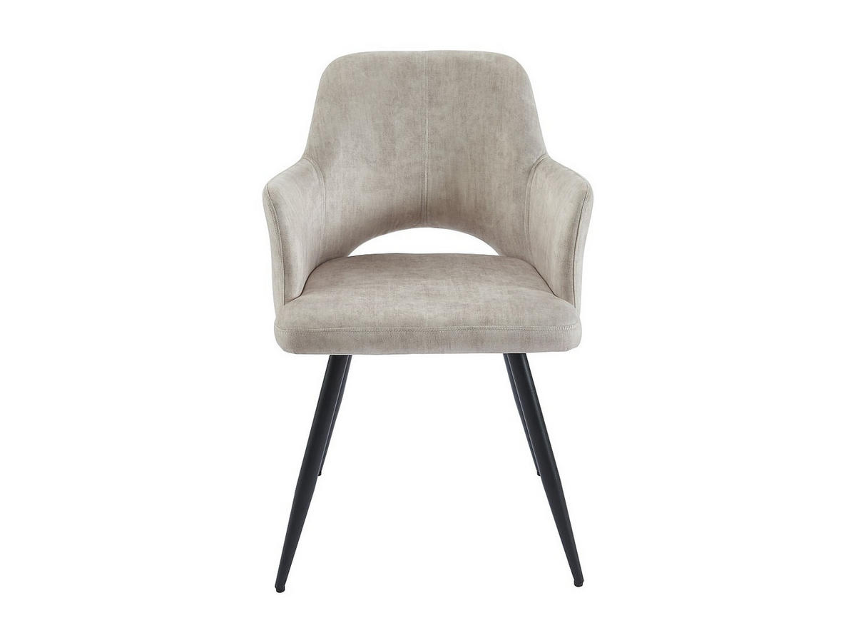 STUHL mit Armlehnen - 2er-Set - Stoff & schwarzes Metall - Beige - KADIJA - Beige, Textil (54/85/59cm) - Vente-Unique