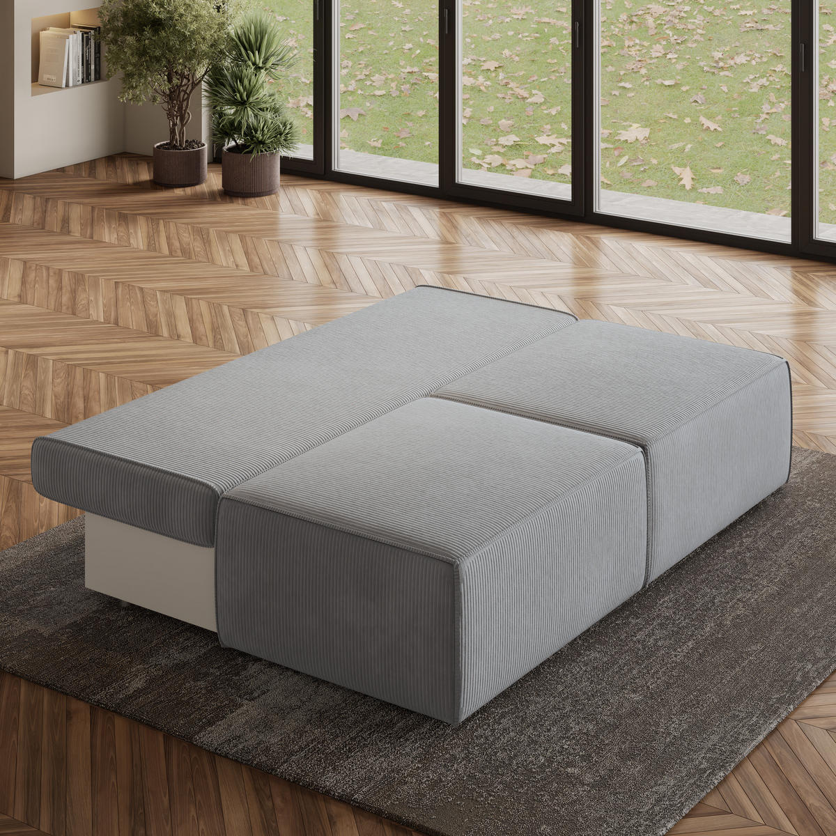 ECKSOFA VARNA P Hellgrau Kordstoff mit Schlaffunktion - Hellgrau, Holz (196/158cm) - MASSENO