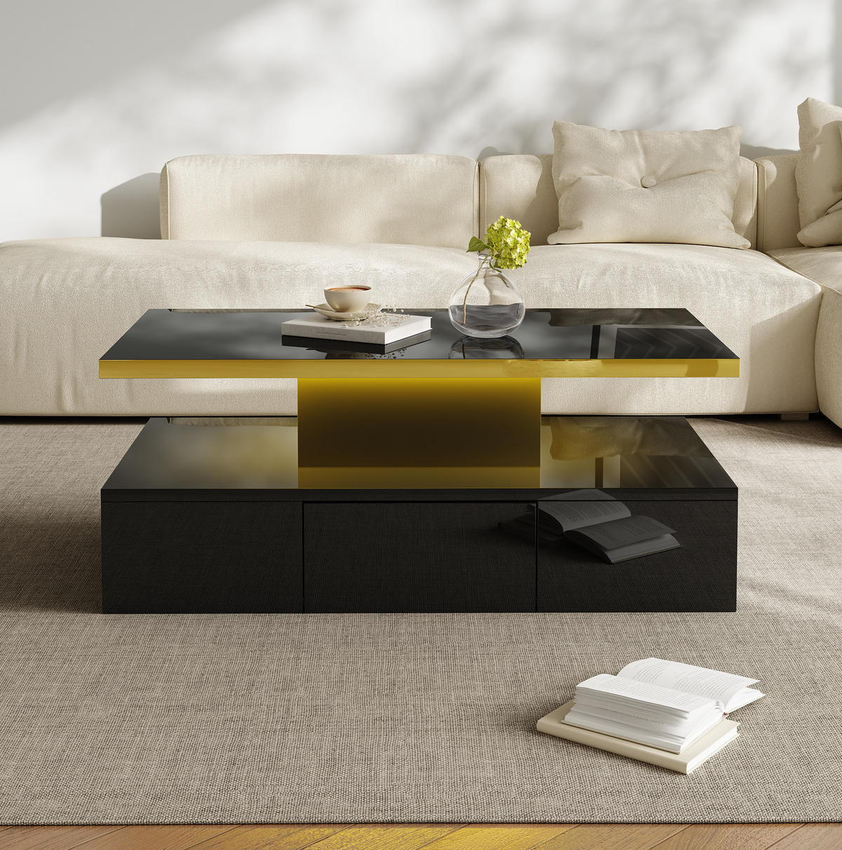 COUCHTISCH aus Spanplatte 100x50x39 cm in Schwarz mit Schublade - Schwarz, Holzwerkstoff (100/50/39cm) - Modfu