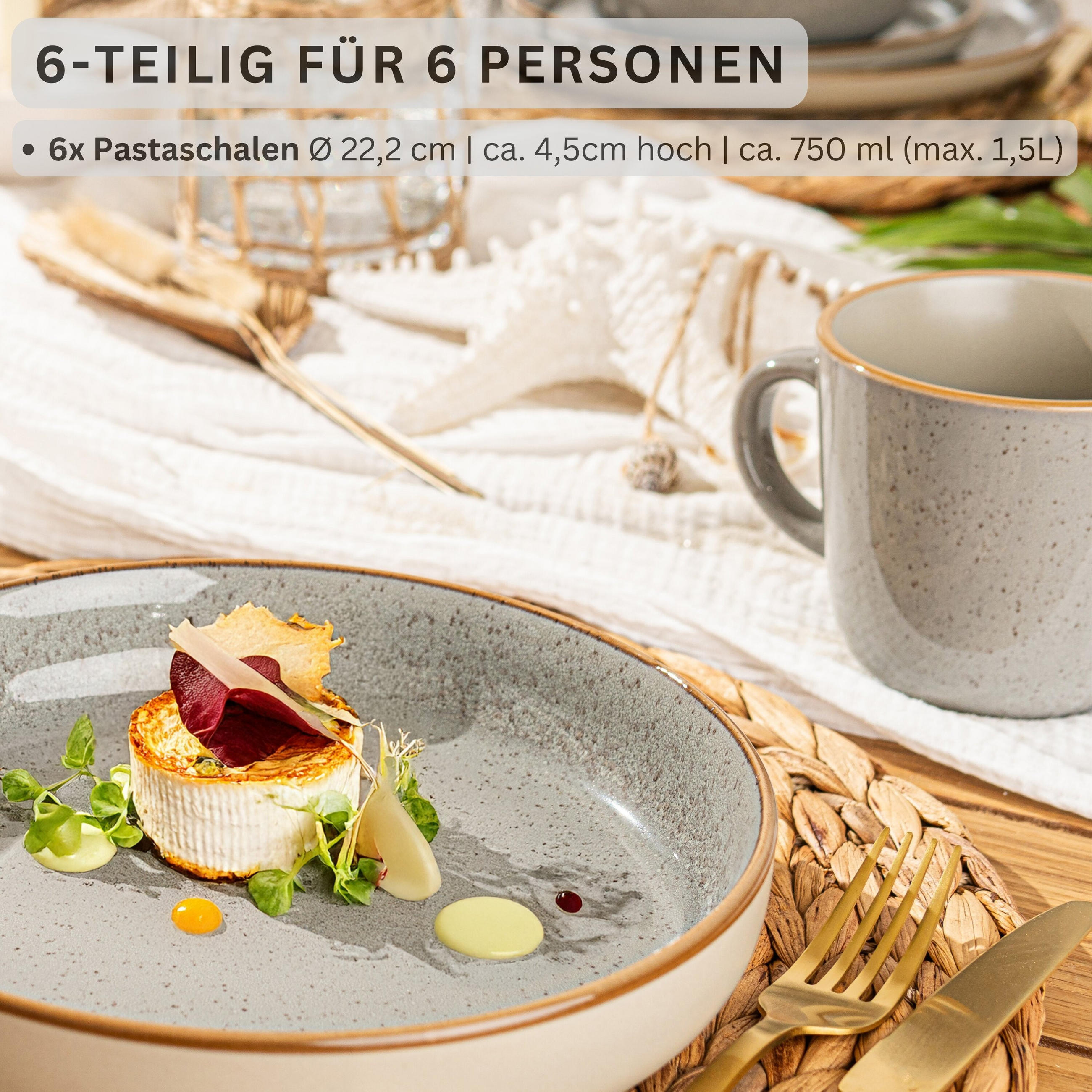 PASTASCHALEN RIO PERLGRAU - 6 teilig aus Steingut - Grau, Stein (22.2cm) - Sänger