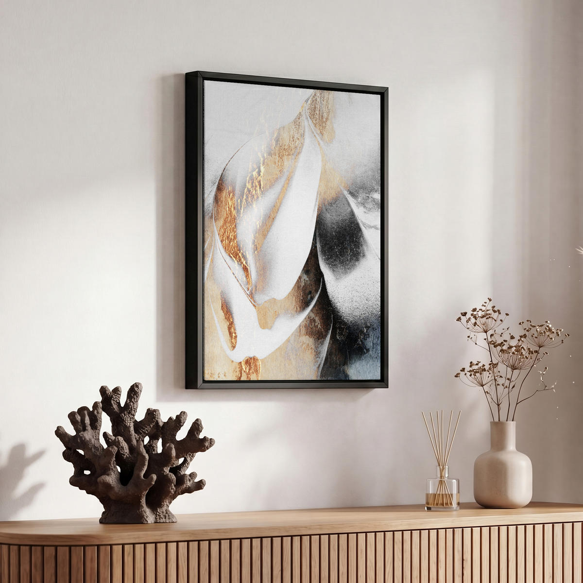 LEINWAND Bilder mit Rahmen - Luxus - Abstrakt - Gold - Weiß - 20x30 - Goldfarben, Textil (20/30cm) - MuchoWow