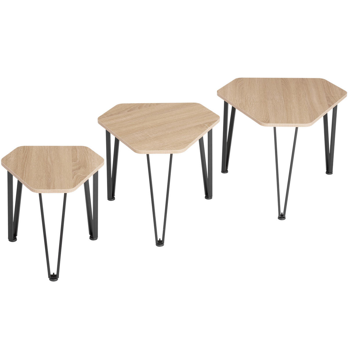BEISTELLTISCH-SET Torquay,stapelbar,Industrial Holz hell, Eiche Sonoma - Naturfarben, Holzwerkstoff (58.7/52/45.5cm) - tectake