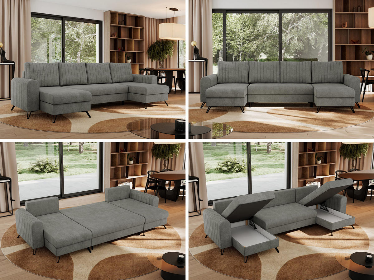 WOHNLANDSCHAFT AXEL U Struktur Grau - Schwarz/Grau, Textil/Metall (312/90/140cm) - MKS