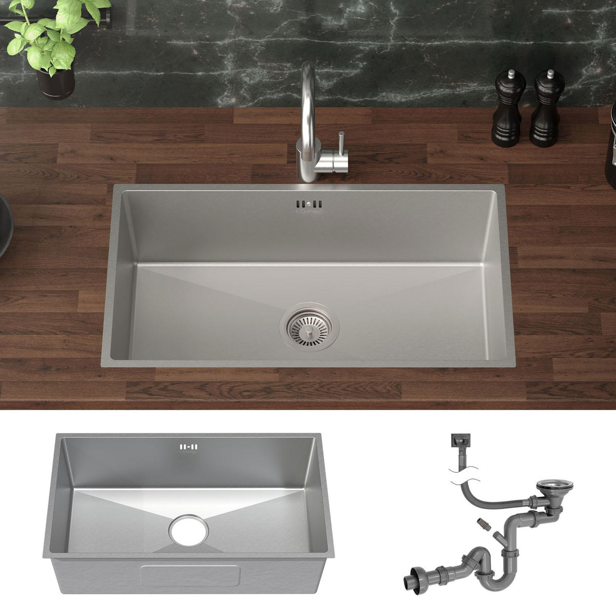 SPÜLBECKEN Edelstahl 70/40cm - Silberfarben, Metall (40/20/70cm) - ML-DESIGN
