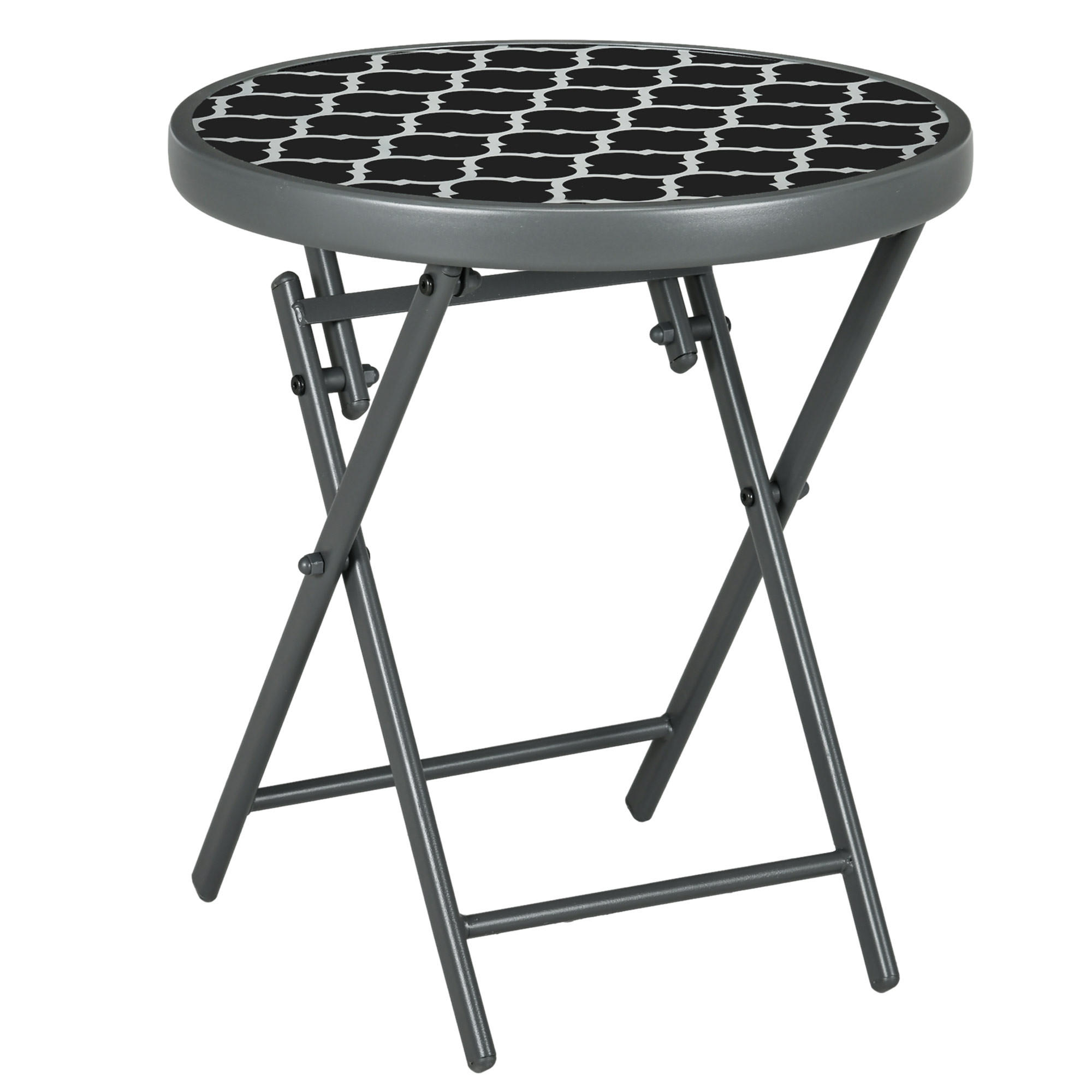 BEISTELLTISCH, Schwarz, Metall, Glas - Schwarz, Glas/Metall (45/45/50cm) - Outsunny