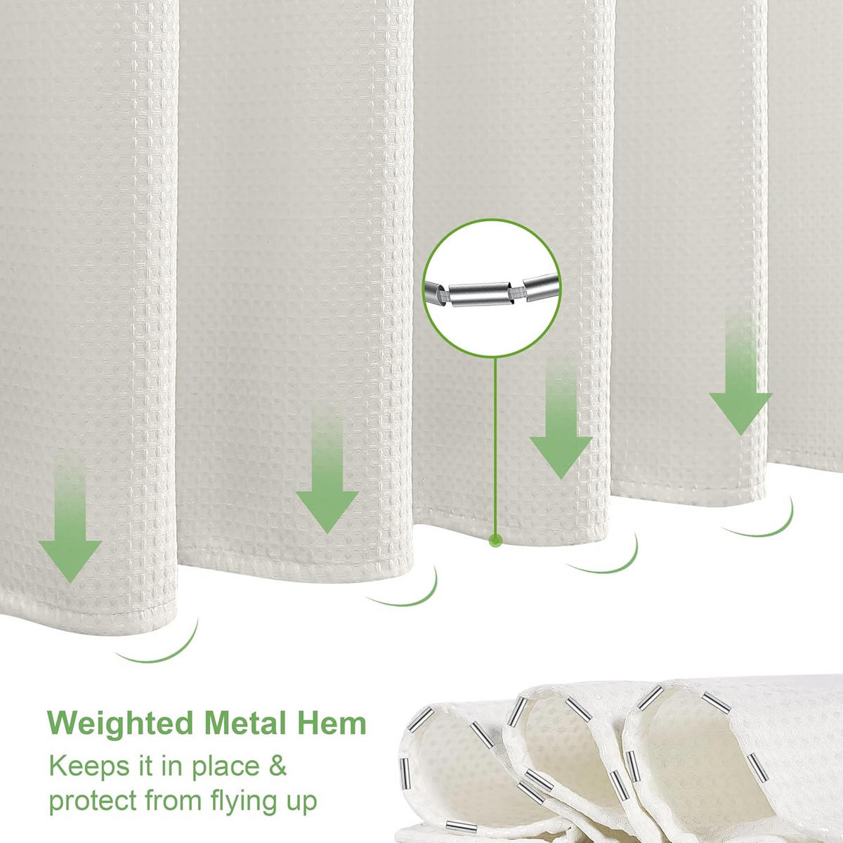 DUSCHVORHANG Waffelstruktur schwer 92 x 182 cm Polyester wasserdicht schimmelresistent mit Ringen - Beige, Textil (92/182cm) - MCBOSON