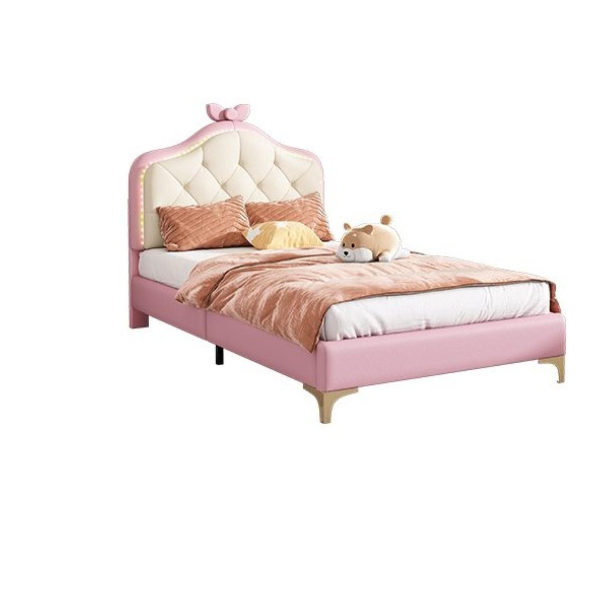 KINDERBETT 90/200 cm in Weiß & Rosa mit LED - Weiß/Rosa, Holzwerkstoff/Textil (90/200cm) - CHICFURN