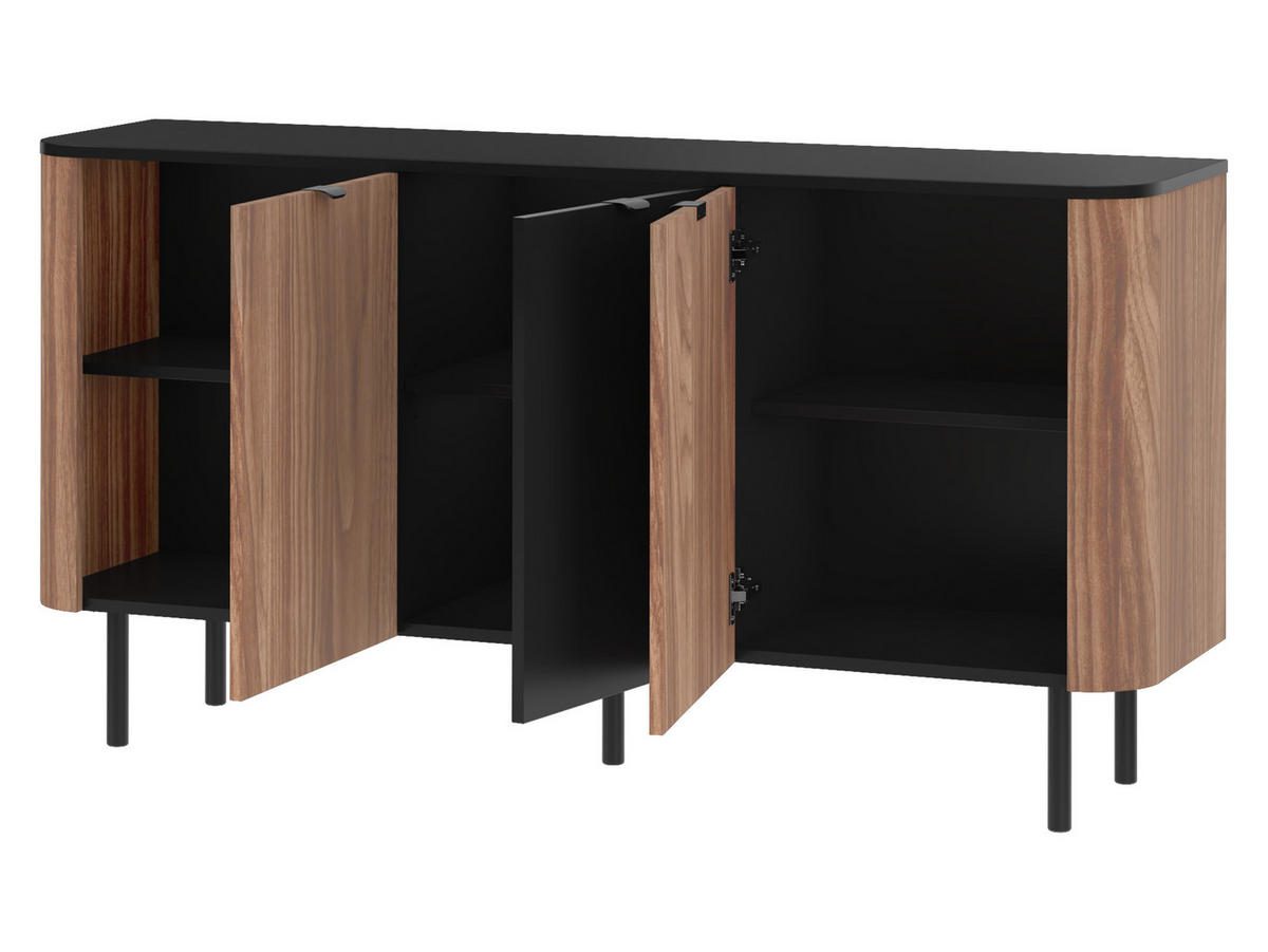 KOMMODE Pero 150 03 - Nussbaumfarben/Schwarz, Holzwerkstoff/Metall (151/78/39cm) - MIRJAN24