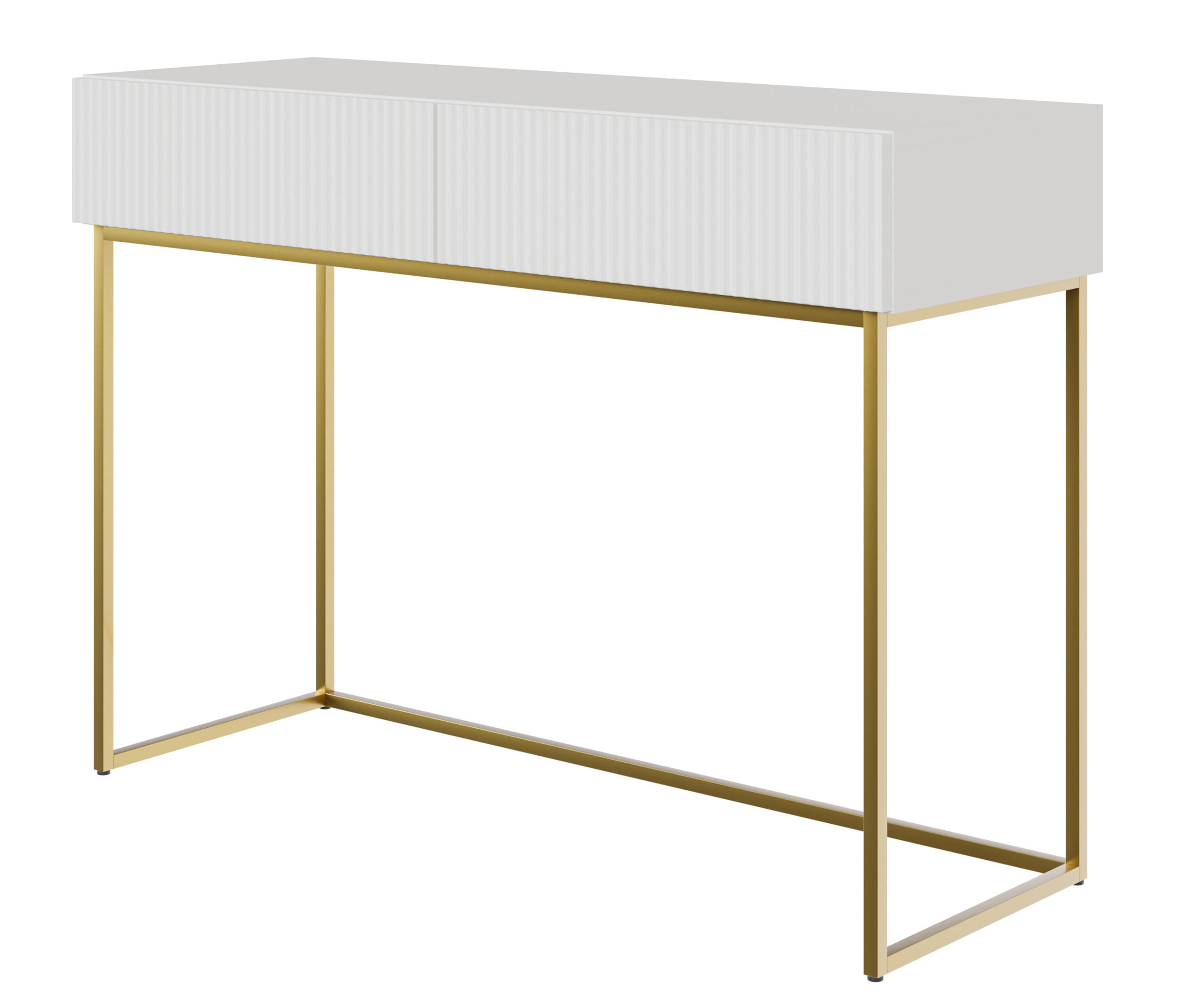 SCHMINKTISCH Veldio Weiß mit goldenen Beinen 110 cm - Goldfarben/Weiß, Holzwerkstoff/Metall (110/79/40cm) - Selsey