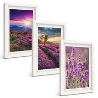 BILDER SET 3er Set - 20x30 cm Weißer Rahmen - Sonnenuntergang auf Lavendelfeldern - Weiß, Kunststoff (20/30cm) - TULUP