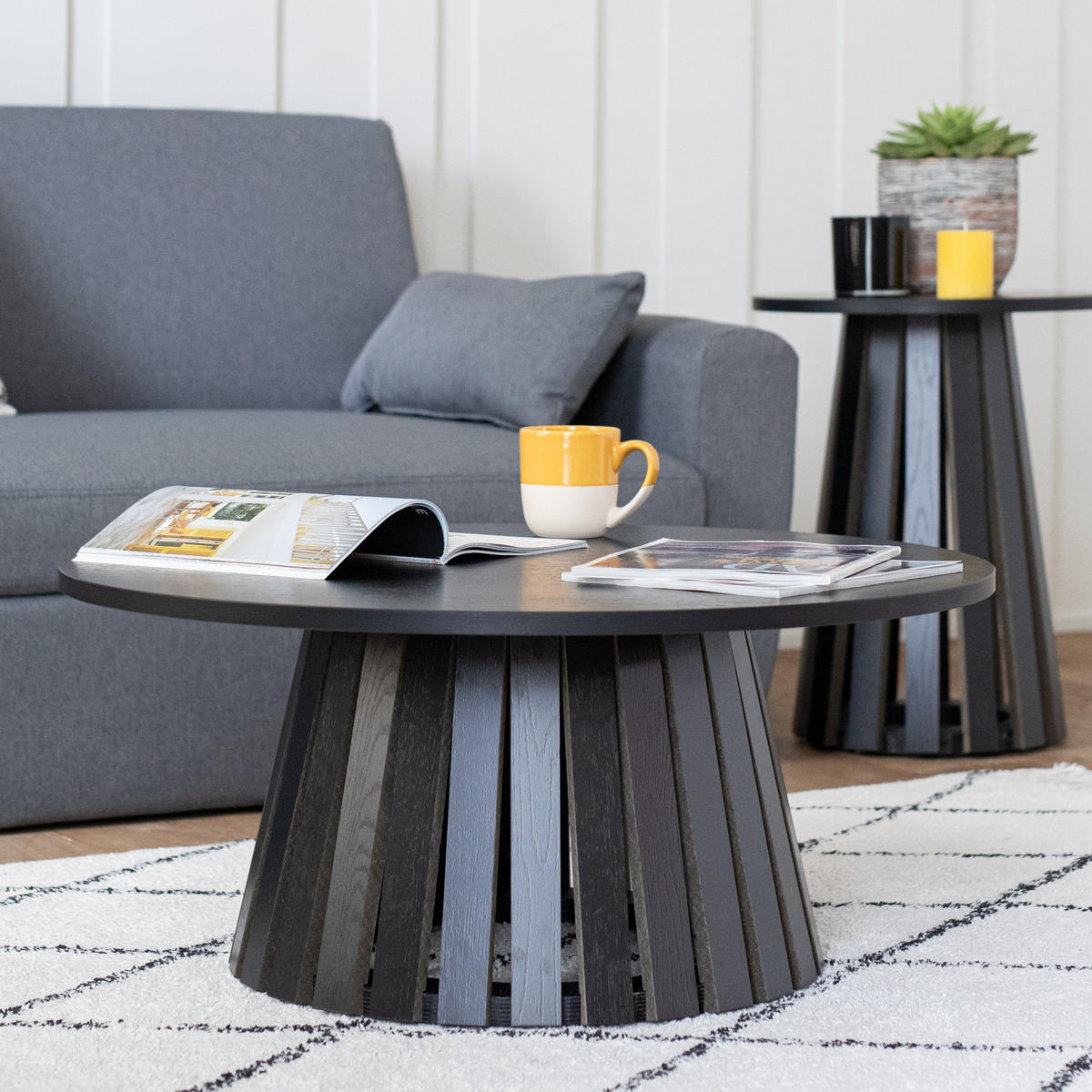 COUCHTISCH Liv Schwarz Ø 80 cm - Schwarz, Holzwerkstoff (80/80/35cm) - Happy Garden