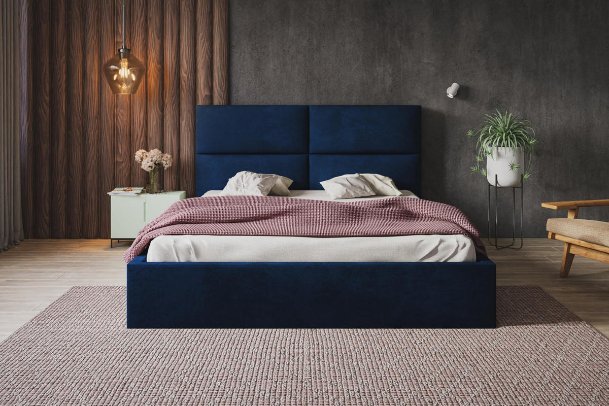 BETT 120x200 - Polsterbett mit Bettkasten und Holzrahmen - Modern Betten - Glatter Kronos-Stoff - Kollektion Lizbona, Blau - AlpiMeble - Blau, Holz/Kunststoff (120/200cm) - Alpi-Möbel