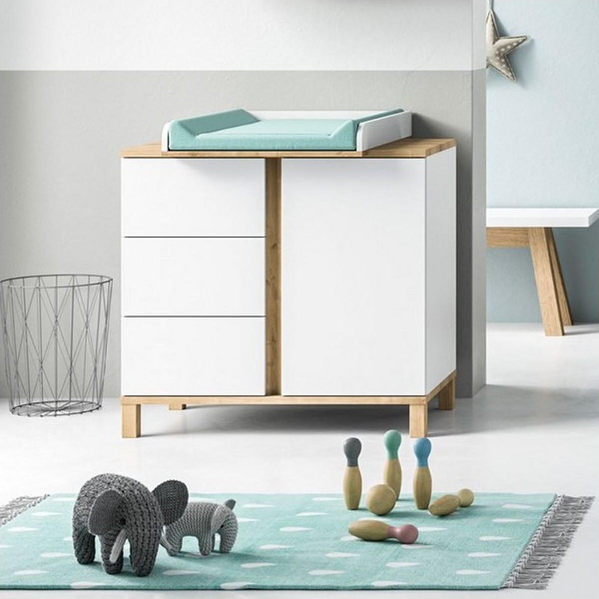 KOMMODE mit 3 Schubladen und 1 Tür - L90 cm - Altitude - Weiß, Holzwerkstoff (53/84/90cm) - Calicosy