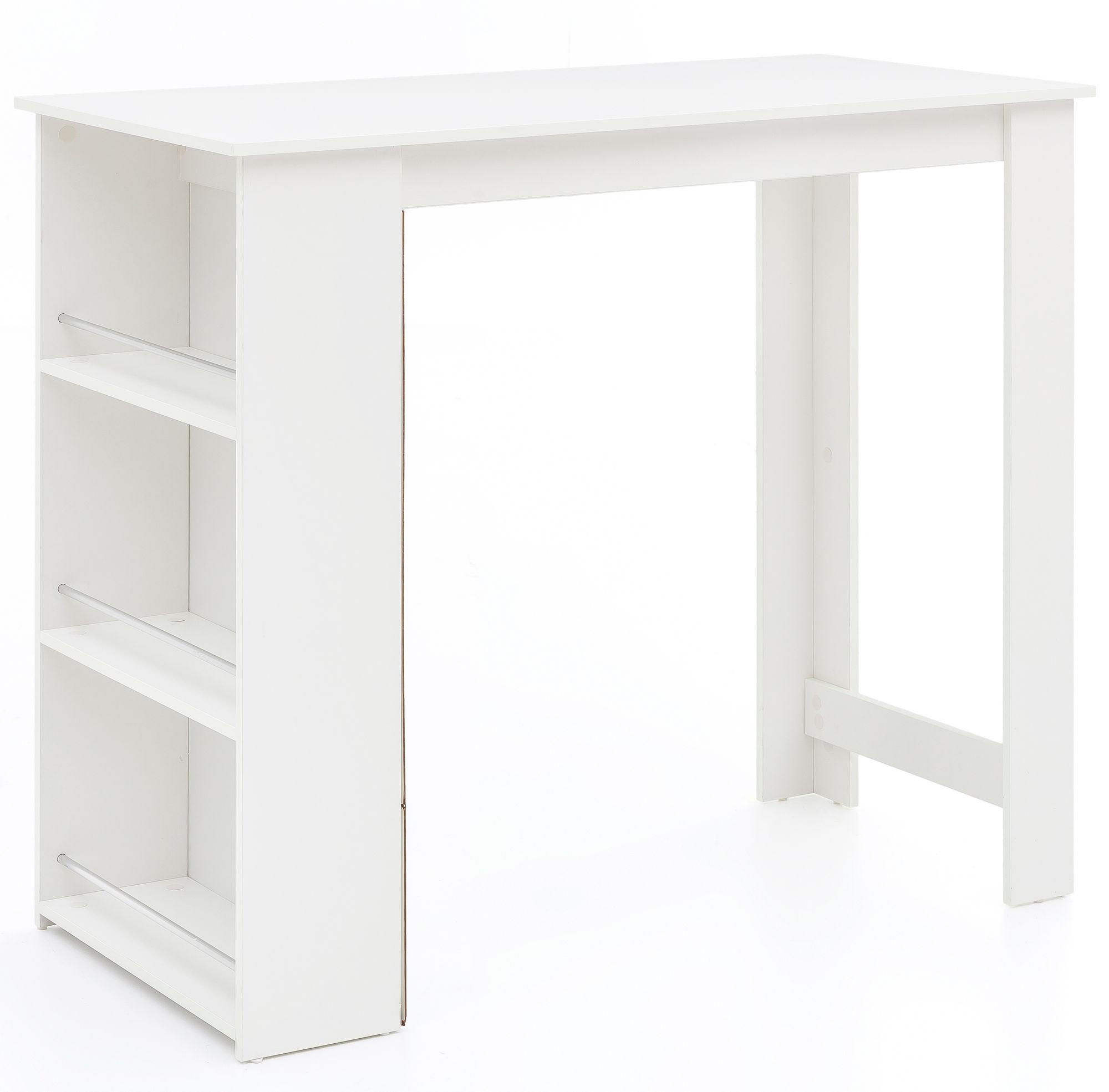 BARTISCH mit Regal, Holzplatte und Metallgestell für Küche oder Bar, Weiß 60x120x107 cm - Weiß, Holzwerkstoff (120/60/107cm) - KADIMA DESIGN