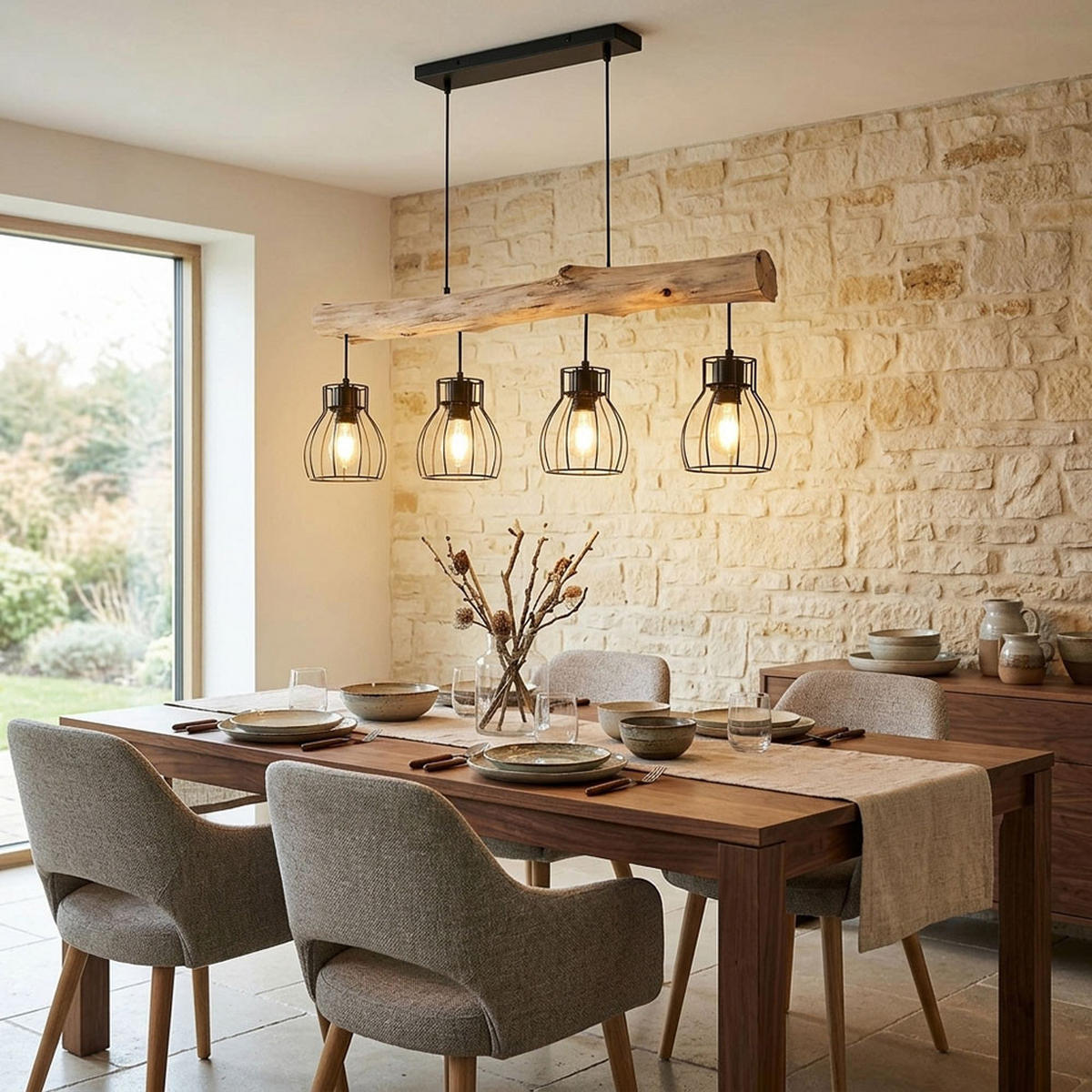 LED HÄNGELEUCHTE Holz Schwarz - Schwarz, Holz (82.5/13.6/140cm) - Globo Lighting