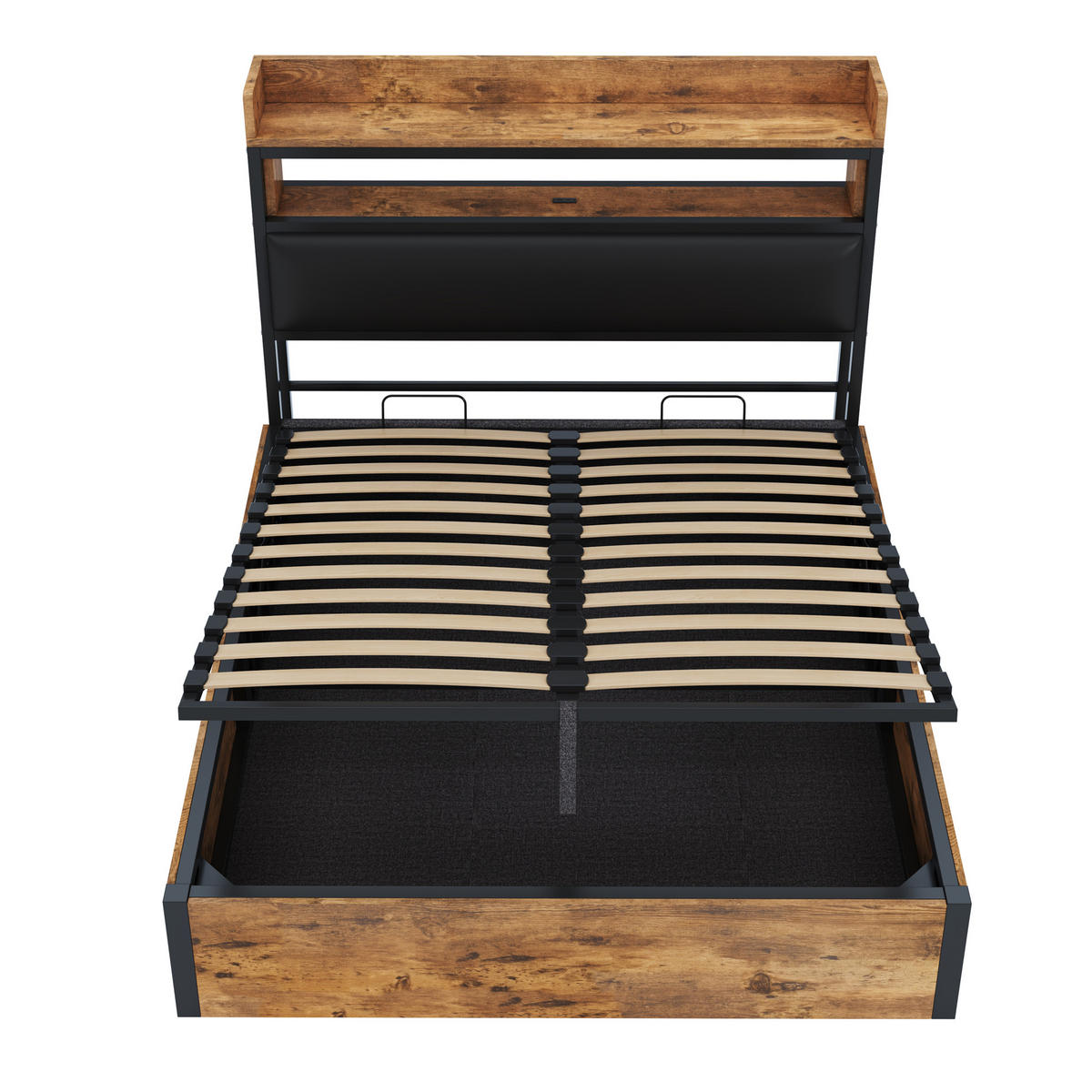 STAURRAUMBETT 140/200 cm DE-02023, in Schwarz, mit hydraulischem Hub und USB - Schwarz, Metall (140/200cm) - ComfortXL