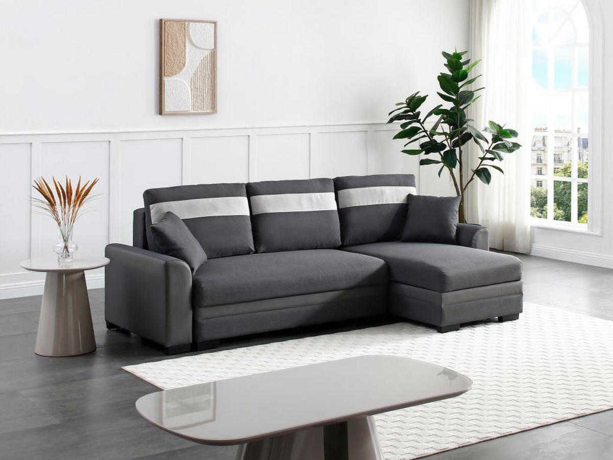 ECKSOFA mit Schlaffunktion - Ecke wechselbar - Stoff & Kunstleder - Anthrazit - GIANY II - Anthrazit, Leder (135/242cm) - Vente-Unique