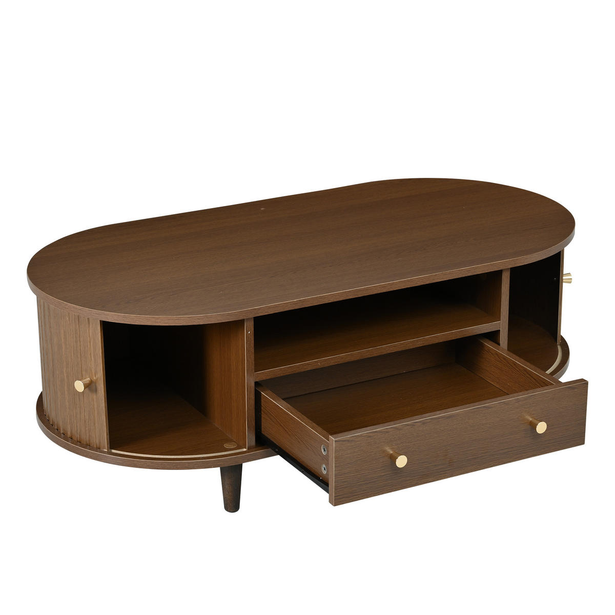 COUCHTISCH 100/50/36 cm walnussfarben aus MDF mit Schublade und Rolltür - Nussbaumfarben, Holzwerkstoff (100/50/36cm) - OKWISH