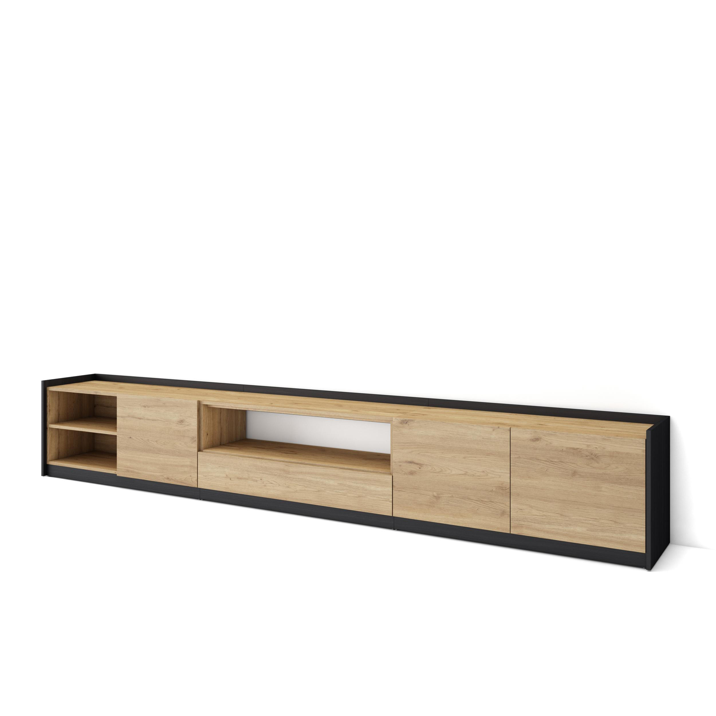 TV-SCHRANK, Lowboard, Eiche Schwarz, 310/37/50cm - Eichefarben, Holzwerkstoff (310/50/37cm) - Skraut Home