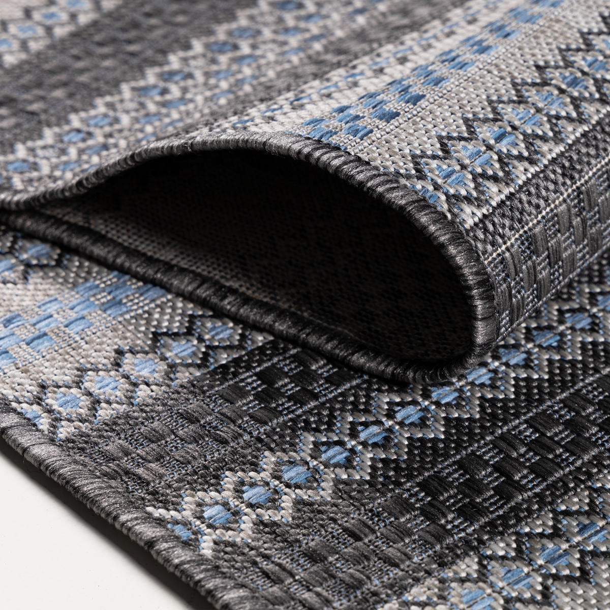 TEPPICH Outdoor Flachgewebe Vintage-Look Polypropylen Balkon Schwarz Rechteckig 240x340 - Schwarz, Textil (240/340cm) - KADIMA DESIGN