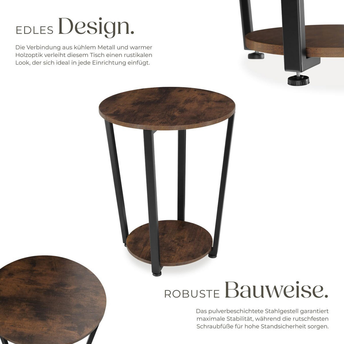 BEISTELLTISCH Swindon,50 x 62,5 cm,Industrial Holz dunkel, rustikal - Rostfarben, Holz (50/50/62.5cm) - tectake