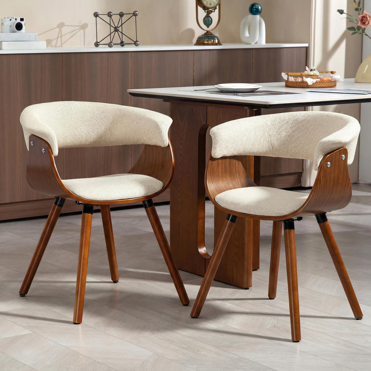 ARMLEHNSTUHL 2er-Set DE-13356 gebogene Rückenlehne Beige - Beige, Holz (55/75/62cm) - ComfortXL