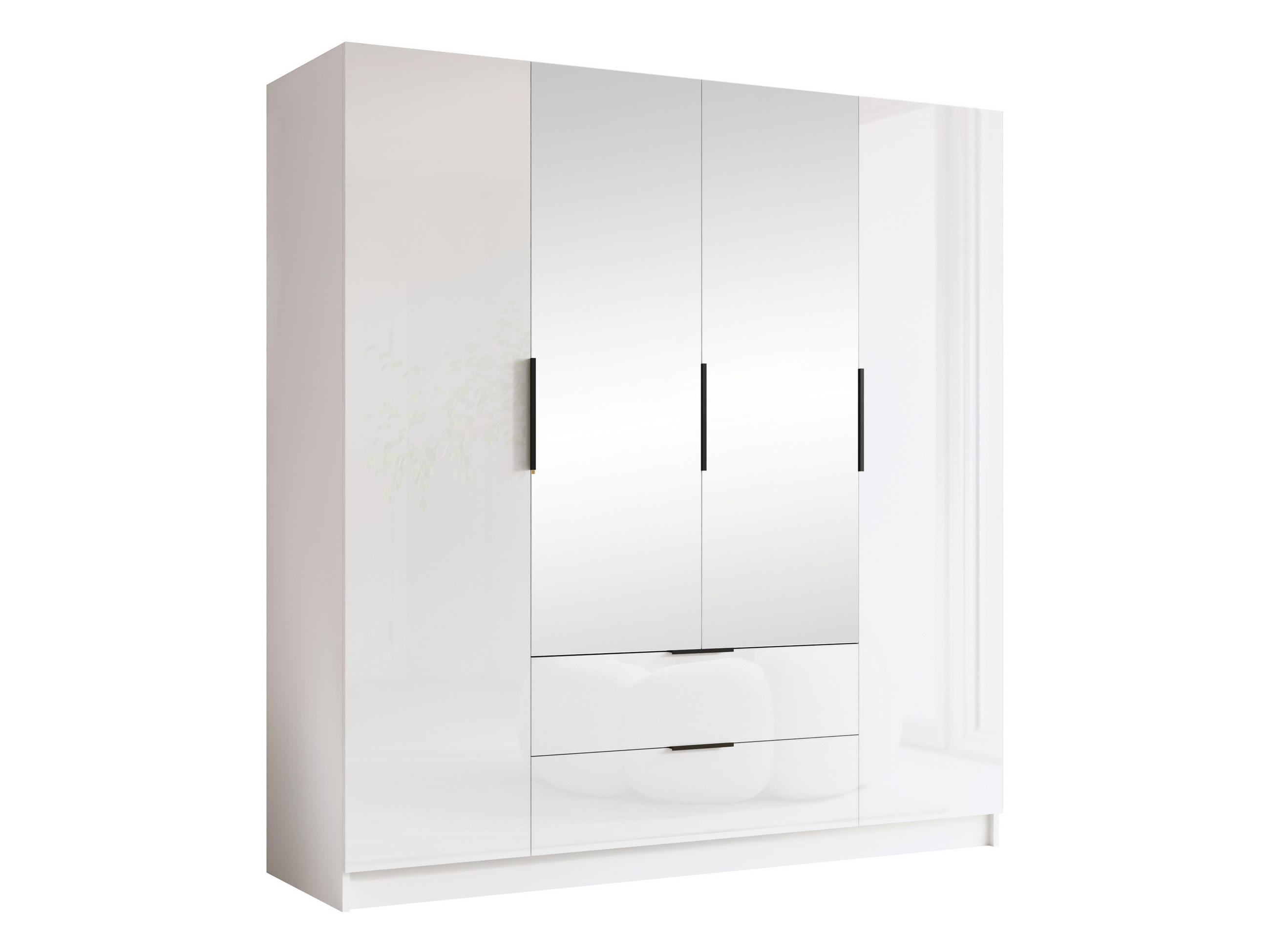 KLEIDERSCHRANK Sofia II Gloss - Weiß Hochglanz/Schwarz, Holzwerkstoff/Kunststoff (200/216/60cm) - MIRJAN24