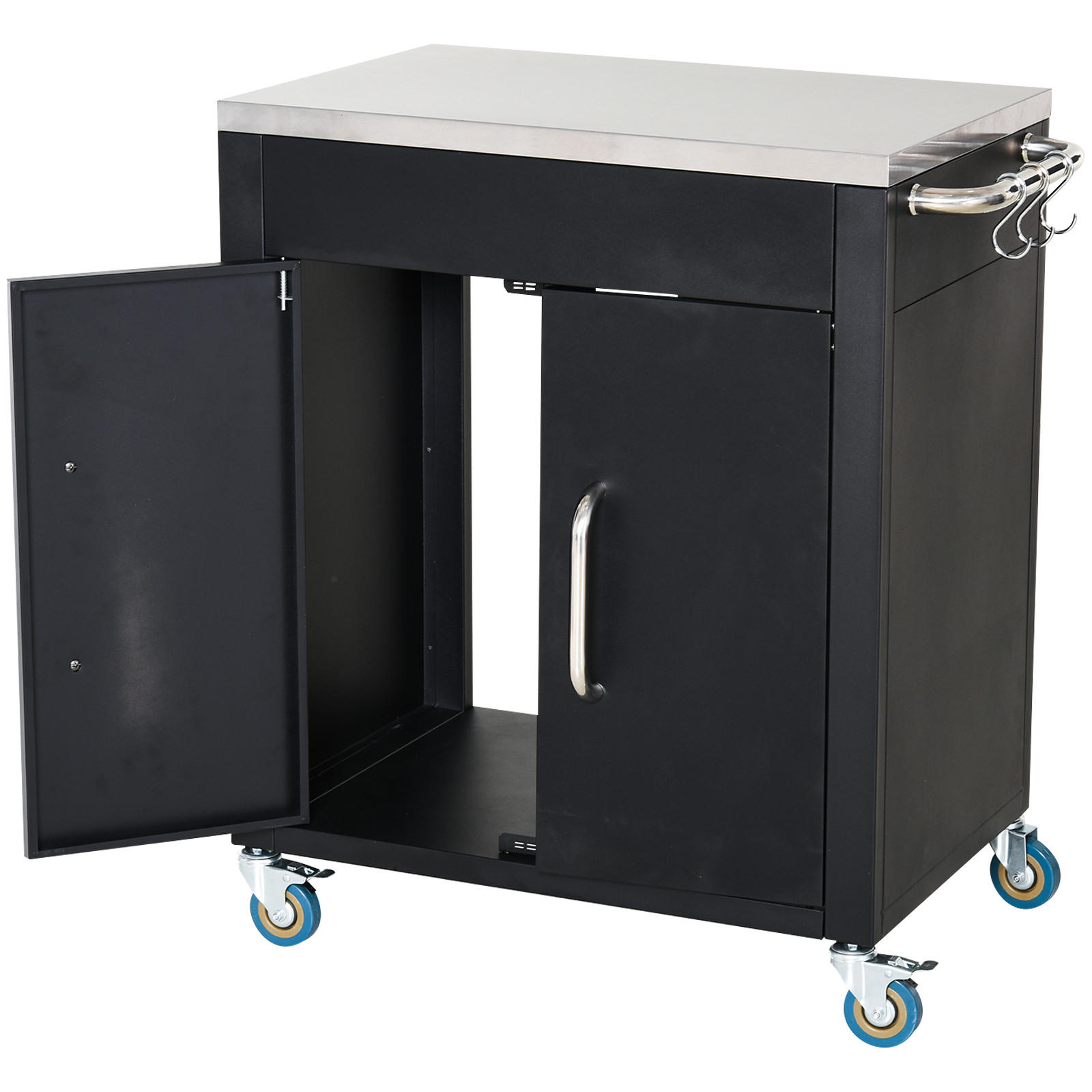 GRILLWAGEN DE-10113 mit Schrank und Haken, Edelstahlplatte Schwarz - Schwarz, Metall (50/86.5/86cm) - ComfortXL