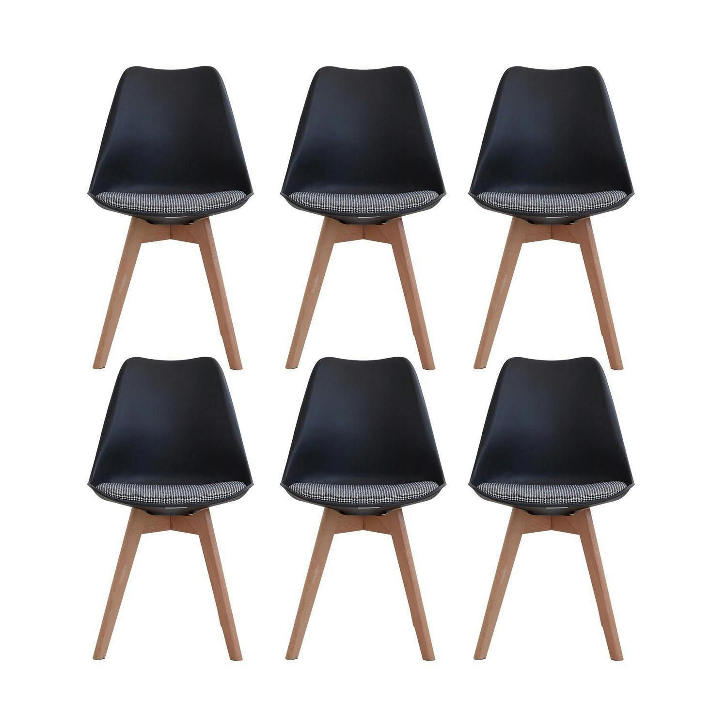 ESSZIMMERSTUHL 6er-Set Schwarz mit Holzbeinen - Schwarz, Holz (49/83/42cm)
