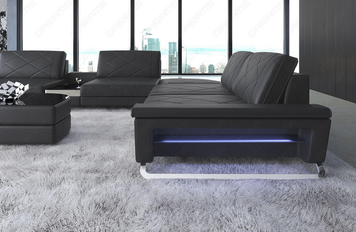 WOHNLANDSCHAFT Bari XXL - Schwarz, Leder (456/89/329cm) - Sofa Dreams