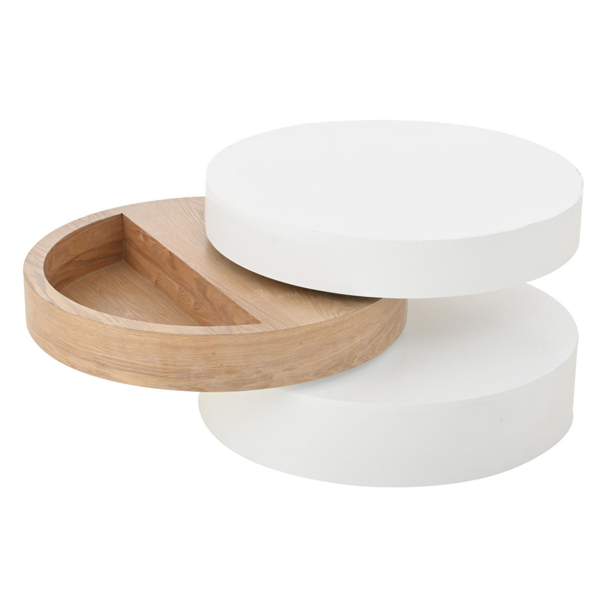 COUCHTISCH Weiß/Natur 360° drehbar mit Stauraum 60/60/35 cm - Weiß, Holzwerkstoff (60/60/35.1cm) - PANGIVO