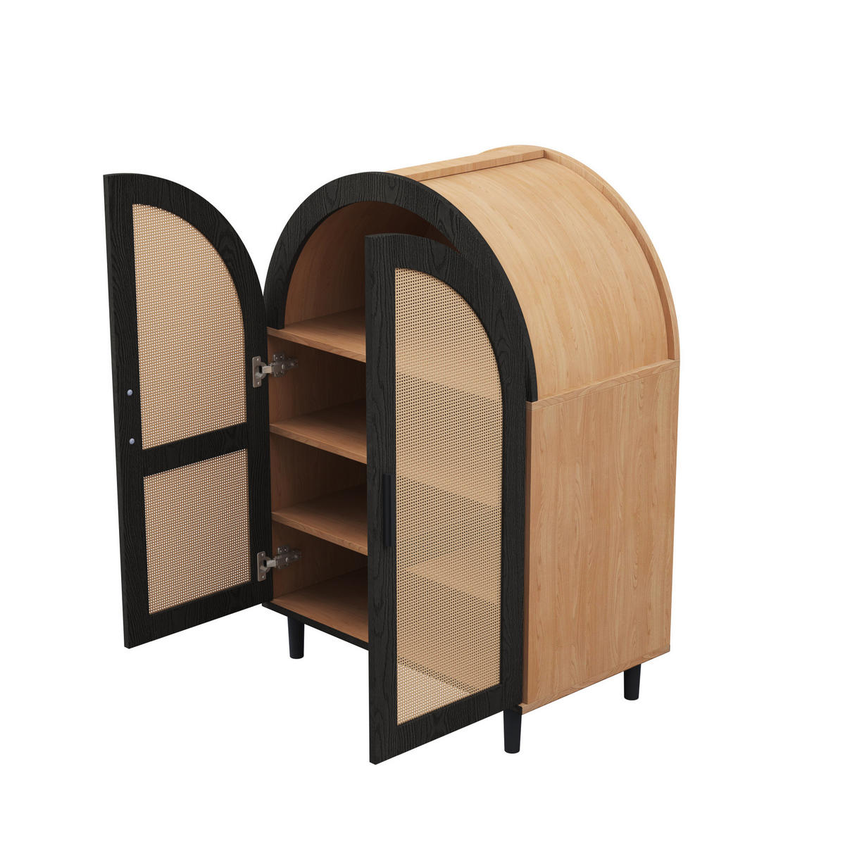 SCHUHSCHRANK 70/100/40 cm Natur/Schwarz aus MDF und Holzwerkstoff mit Rattantüren - Naturfarben, Holzwerkstoff (70/40/100cm) - OKMYHOME