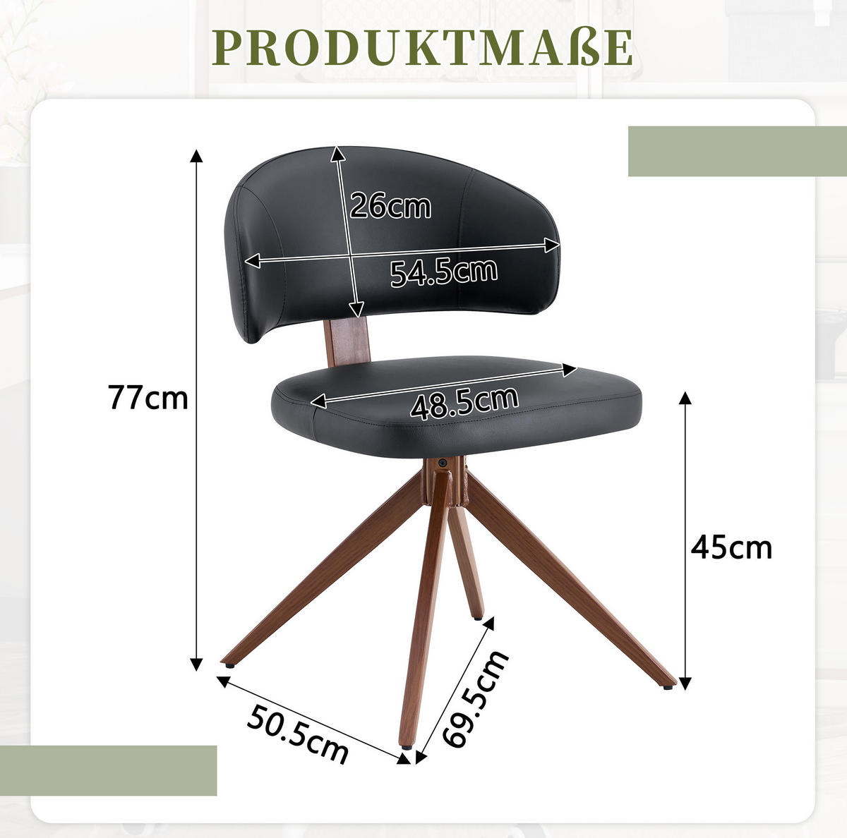 DREHSTUHL mit 360°-Drehfunktion Schwarz PU - Schwarz, Metall (50.5/77/54.5cm) - Meubliv