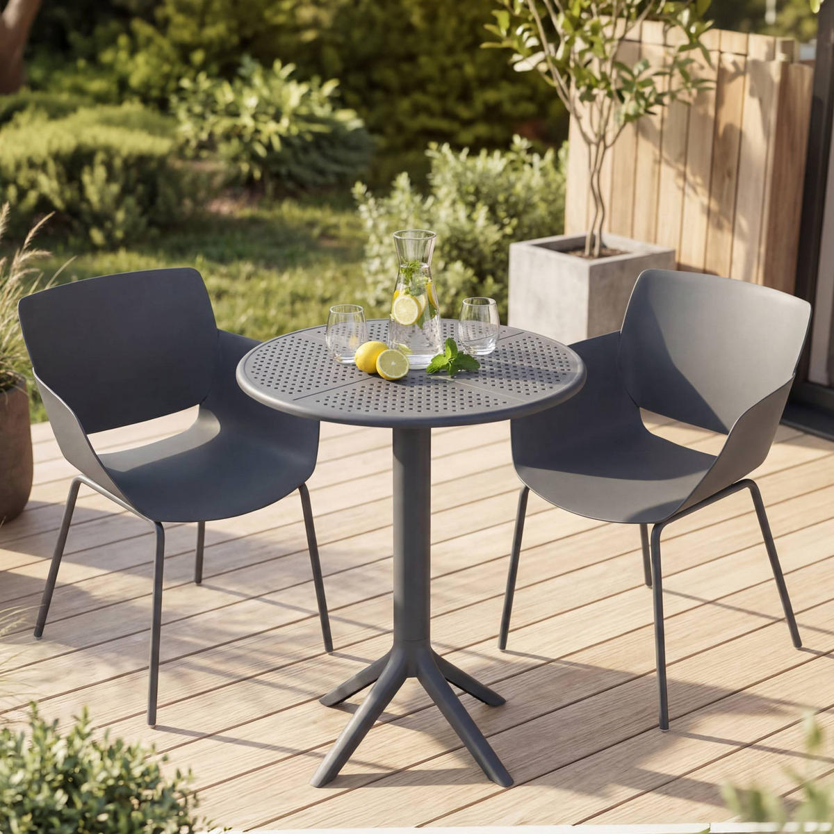 GARTENMÖBEL-SET Sara 2 Stühle 168x60x80cm Kunststoff Dunkelgrau Balkonset - Dunkelgrau, Kunststoff - DELUKE