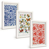 BILDER SET 3er Set - 20x30 cm Weißer Rahmen - Vintage-Blumen-Schmetterlings-Ornamente - Weiß, Kunststoff (20/30cm) - TULUP