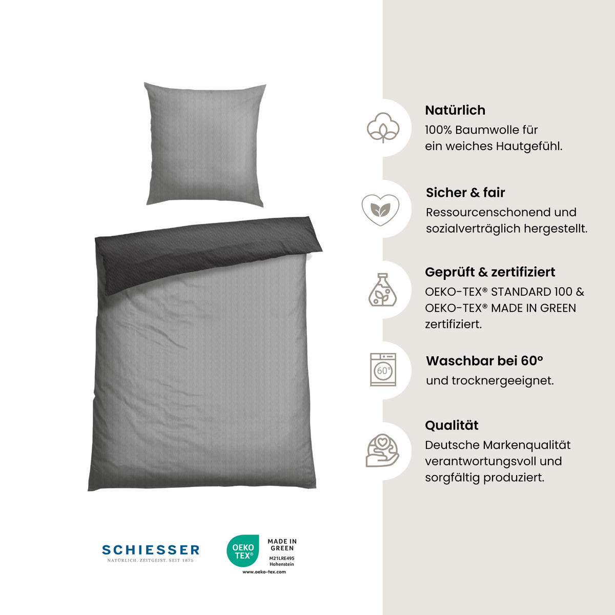 BETTWÄSCHESET Silva - Renforcé - 2-teilig - 155 x 220 cm - Grau - Grau, Textil (155/220cm) - SCHIESSER