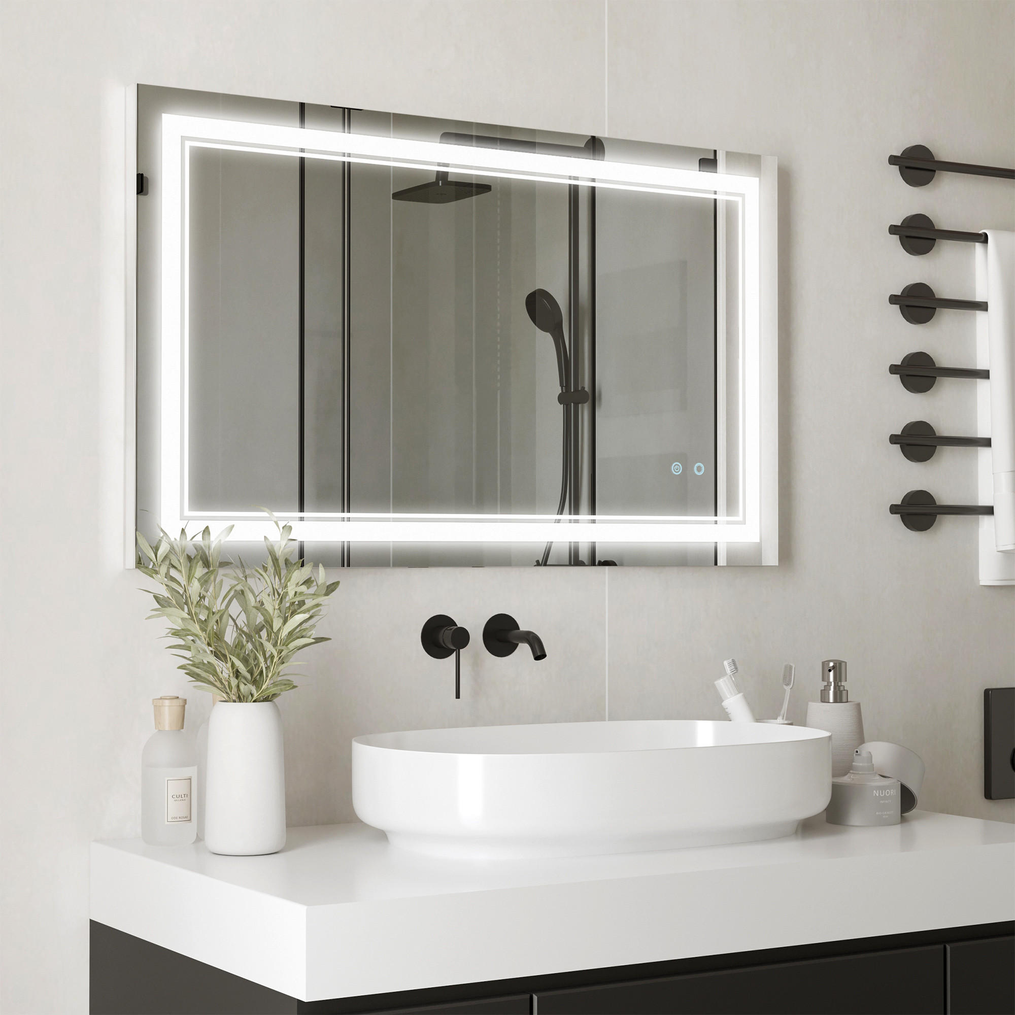 BADSPIEGEL mit LED-Beleuchtung, Touchschalter, IP44 Wasserdicht, 100 x 60 cm - Silberfarben, Glas (60/3.2/100cm) - Kleankin