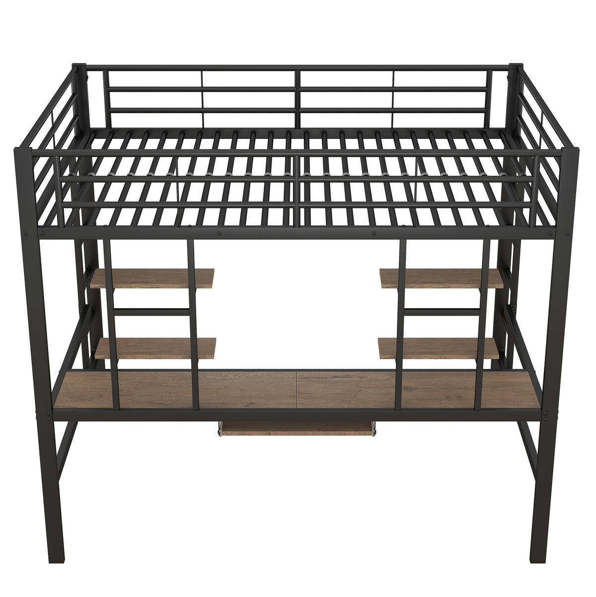 HOCHBETT 140/200 cm aus Metall mit Schreibtisch und 2 Regalen Schwarz - Schwarz, Metall (140/200cm) - Modenvie