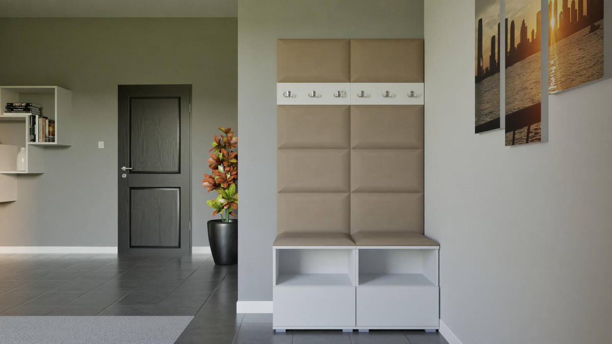 GARDEROBEN-SET Nela III mit gepolsterten Paneelen 100/187/40 - Beige/Silberfarben, Holzwerkstoff/Kunststoff (100/187/40cm)