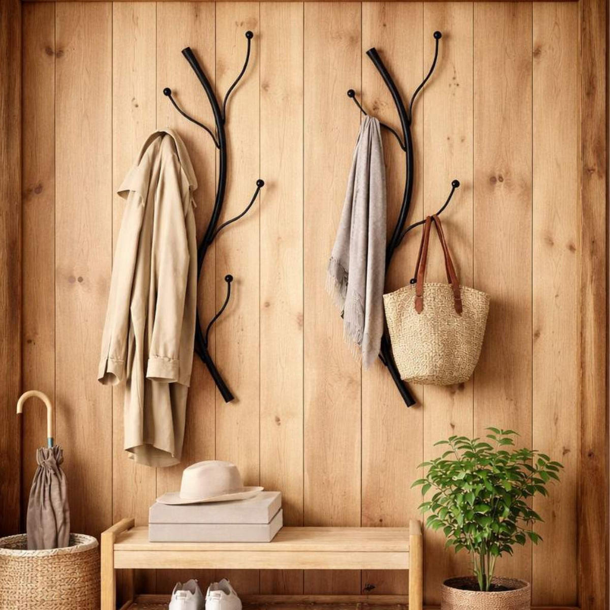 WANDGARDEROBE Flora 2er Set für die Wand 97 cm Metall Schwarz - Schwarz, Metall (22/97/8cm) - DanDiBo